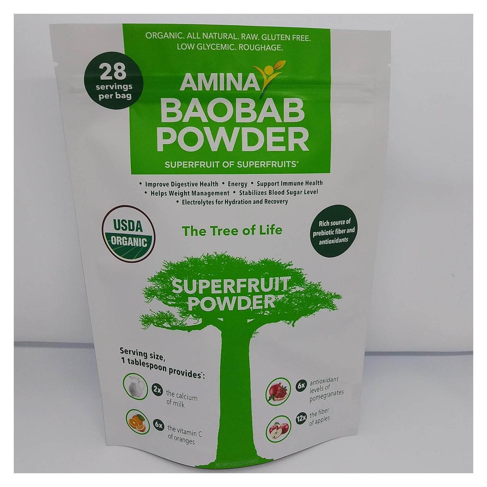 Polvo de Superfruta Baobab Amina 226.8g - Alto en Antioxidantes