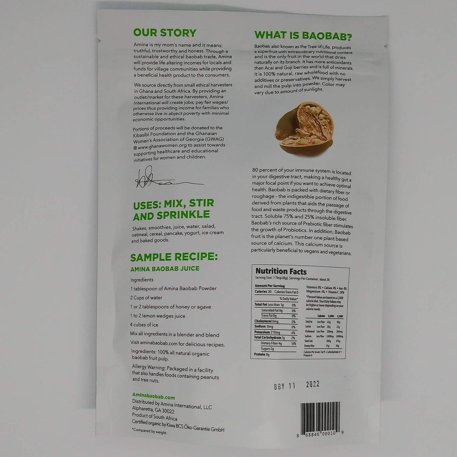 Polvo de Superfruta Baobab Amina 226.8g - Alto en Antioxidantes