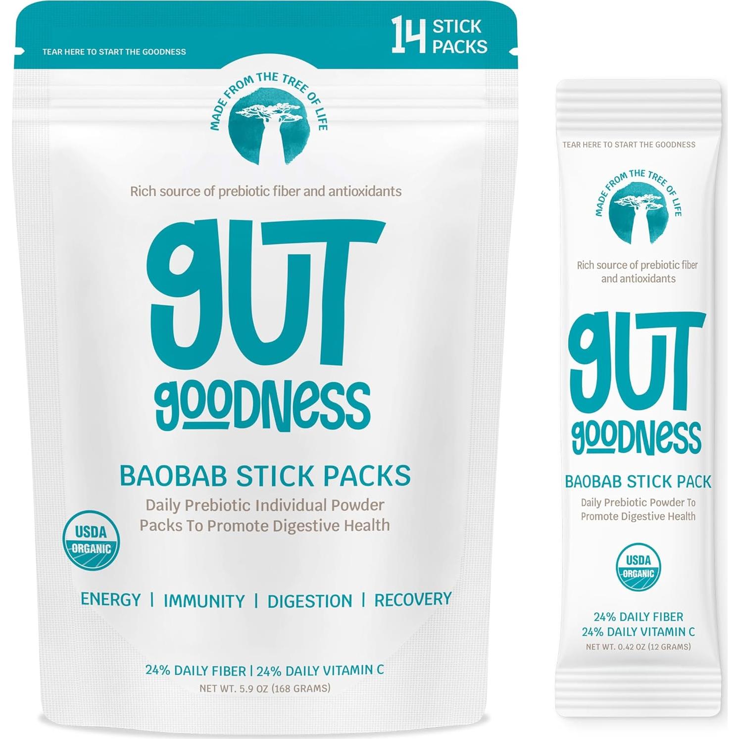 Polvo de Baobab Prebiótico Orgánico Gut Goodness 166g