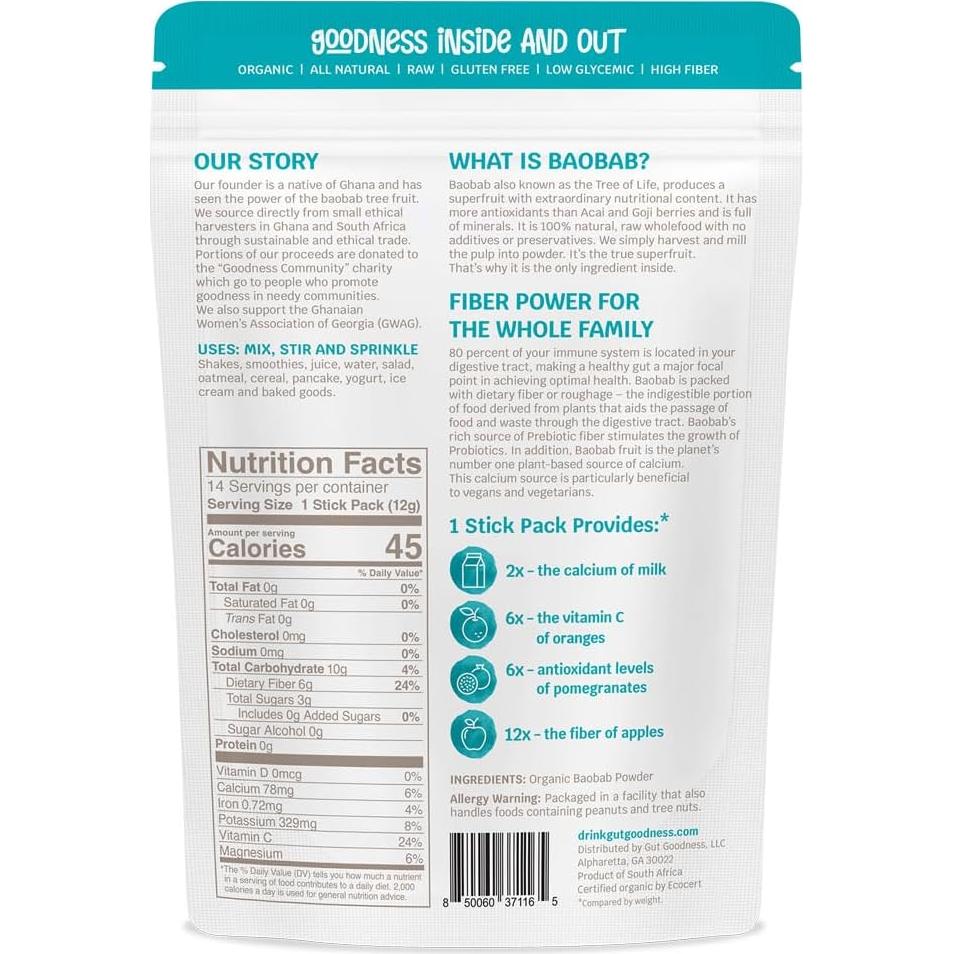 Polvo de Baobab Prebiótico Orgánico Gut Goodness 166g
