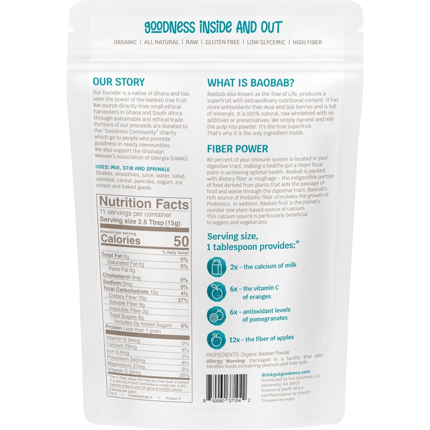 Polvo de Baobab Orgánico Gut Goodness 170g - Superalimento