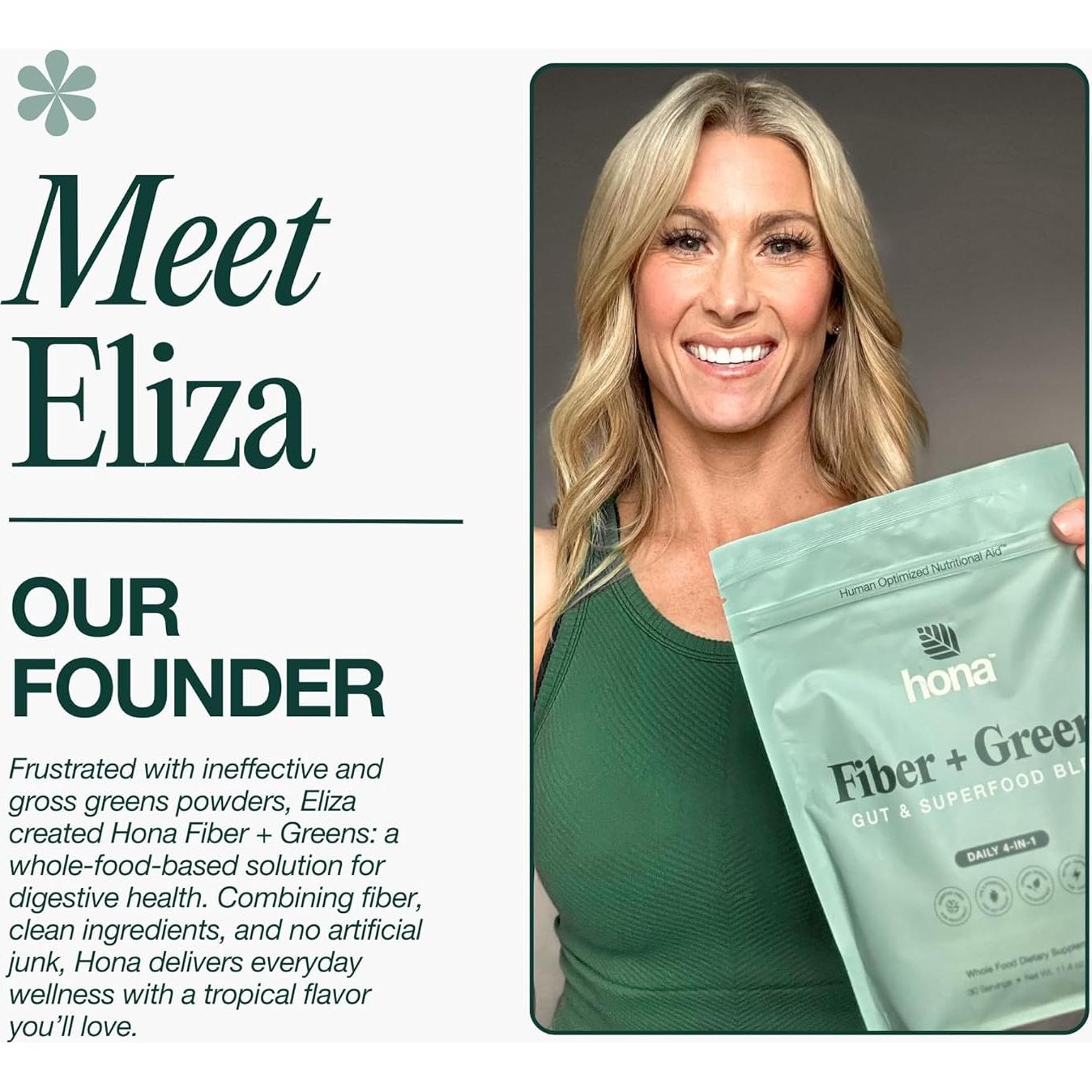 Hona Fiber + Greens - Polvo de Superalimento Verde, 30 Porciones