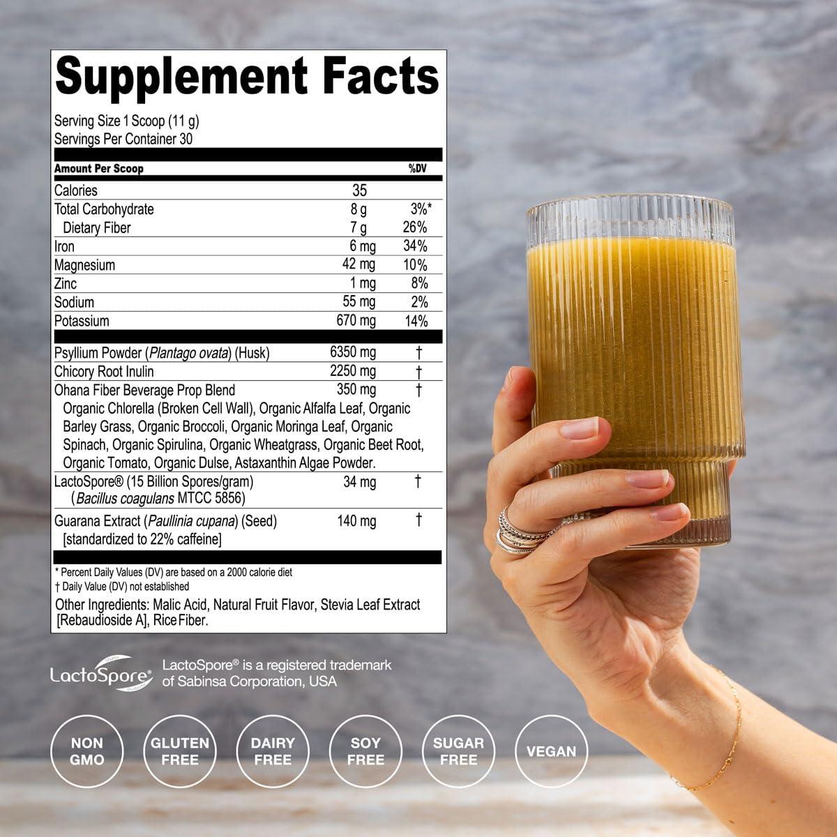 Hona Fiber + Greens - Polvo de Superalimento Verde, 30 Porciones