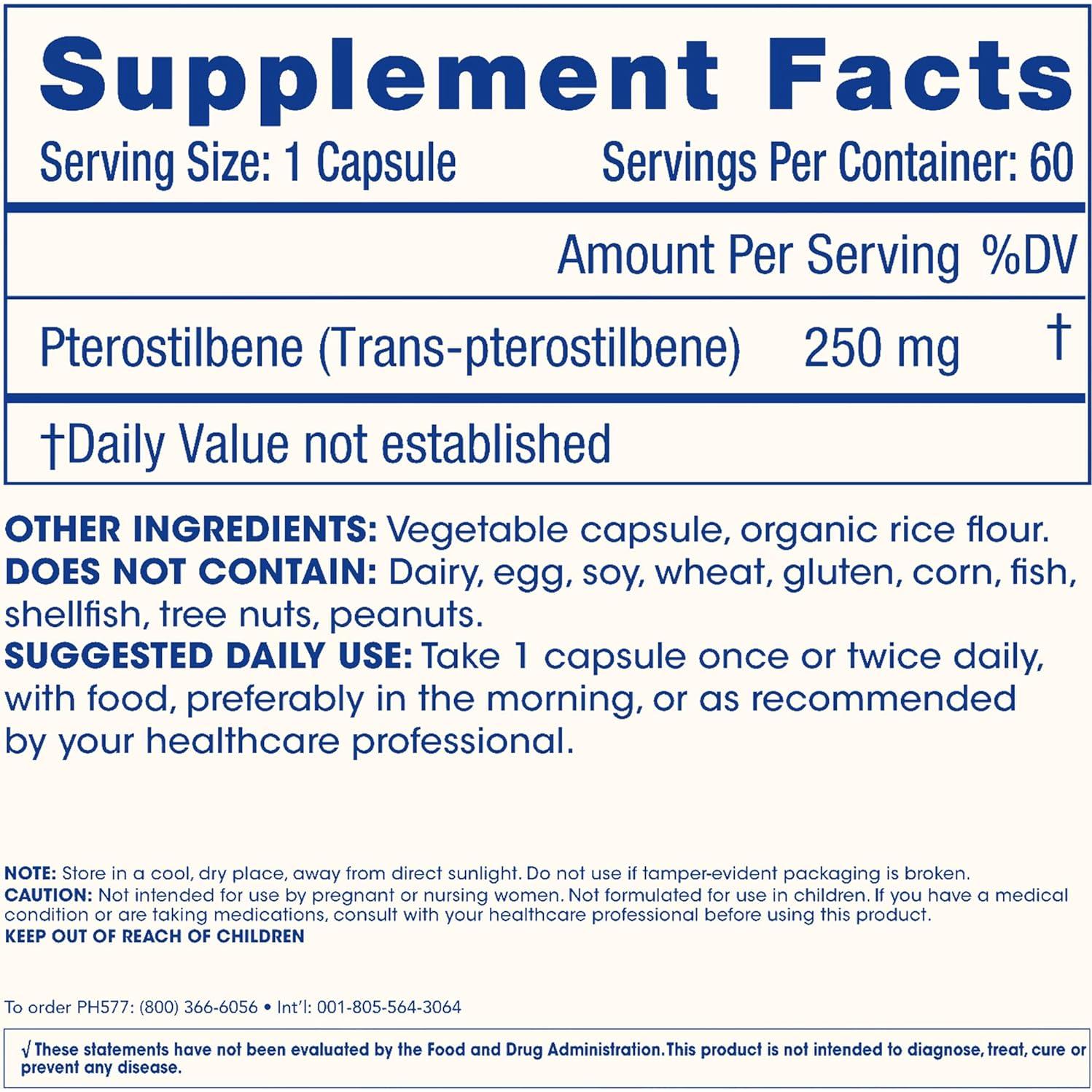 Suplemento de Pterostilbeno ProHealth 250mg 60 Cápsulas Antioxidante