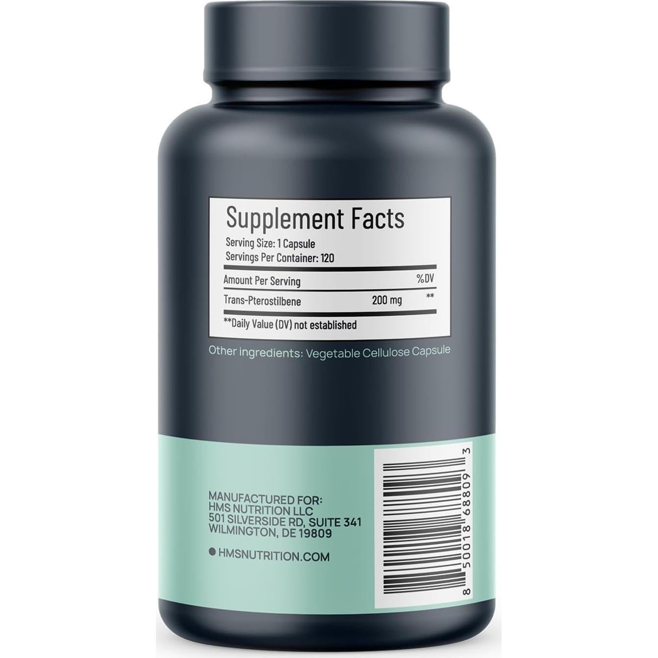 Suplemento Antioxidante Trans-Pterostilbeno HMS 200mg 120 Cápsulas Veganas