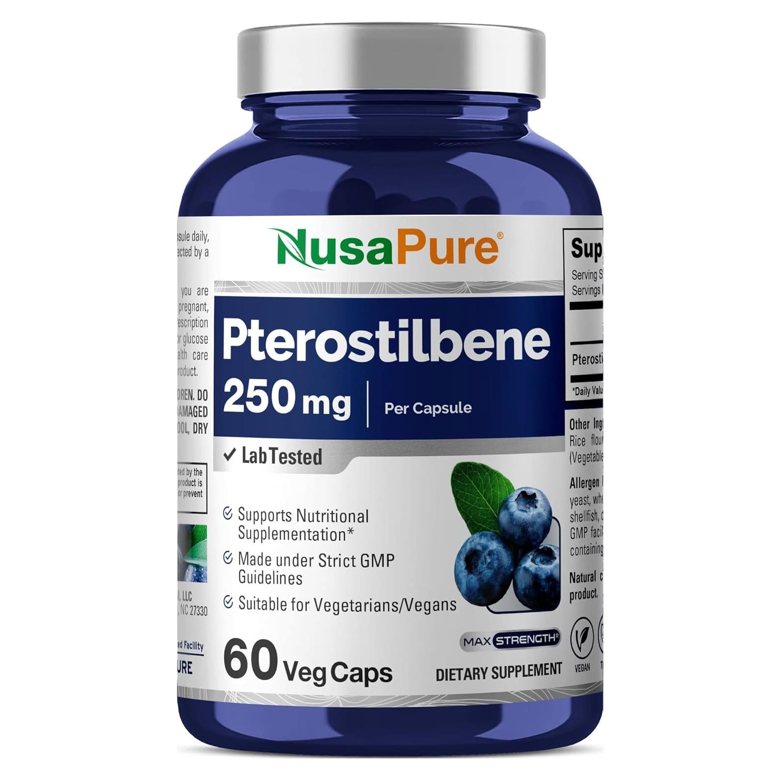 Suplemento Pterostilbene NusaPure 250mg - 60 Cápsulas Veganas