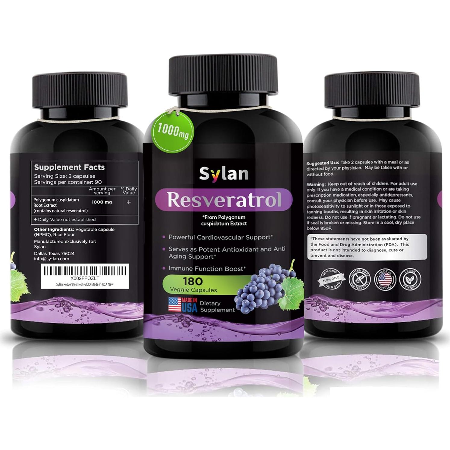 Suplemento de Resveratrol SYLAN 1000mg 180 Cápsulas Vegetales