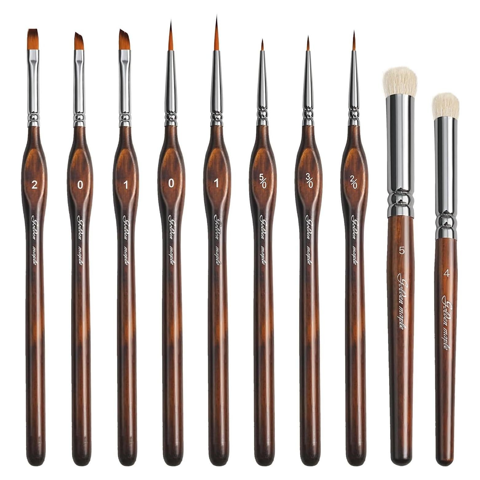 Pinceles de Detalle Arce Dorado 10PC Nylon para Acrílico