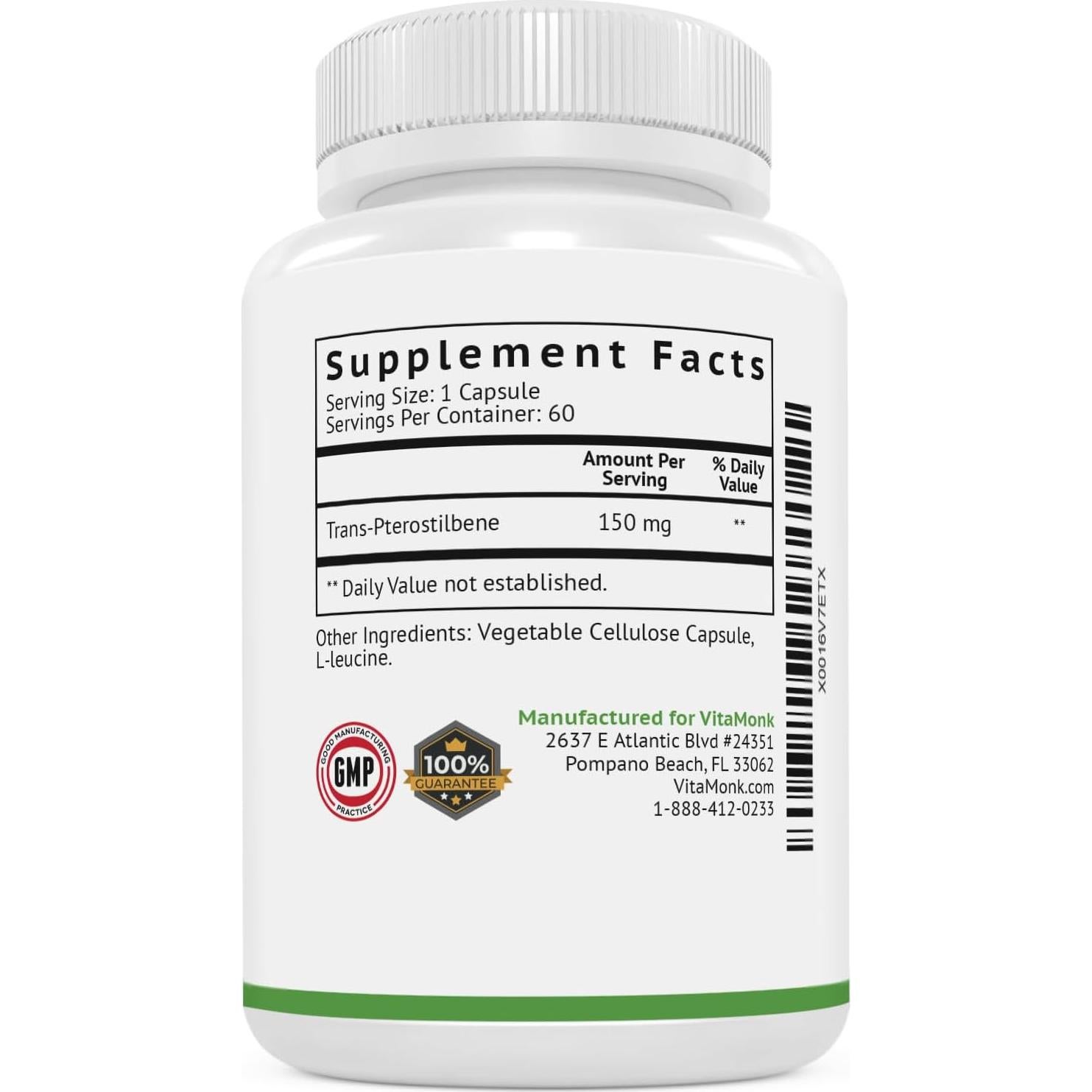 Suplemento Pterostilbene 150mg VitaMonk - 60 Cápsulas Vegetales
