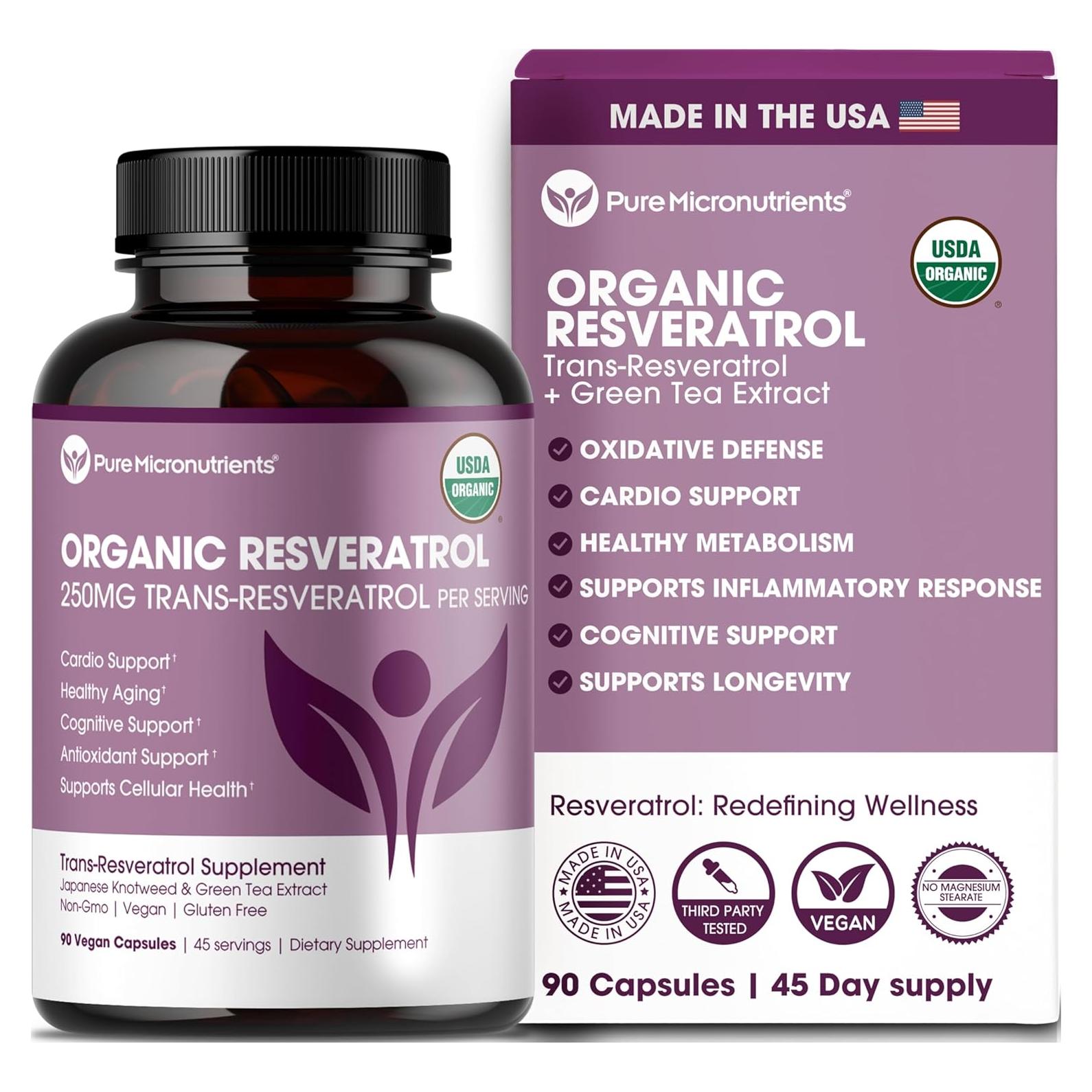 Suplemento de Resveratrol Orgánico Pure Micronutrients - 90 Cápsulas Veganas