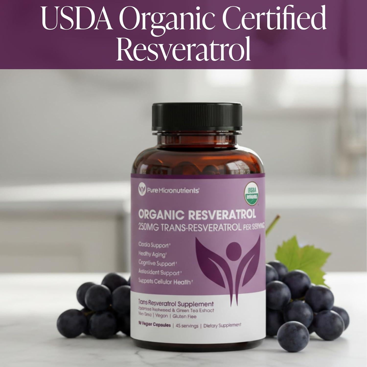 Suplemento de Resveratrol Orgánico Pure Micronutrients - 90 Cápsulas Veganas