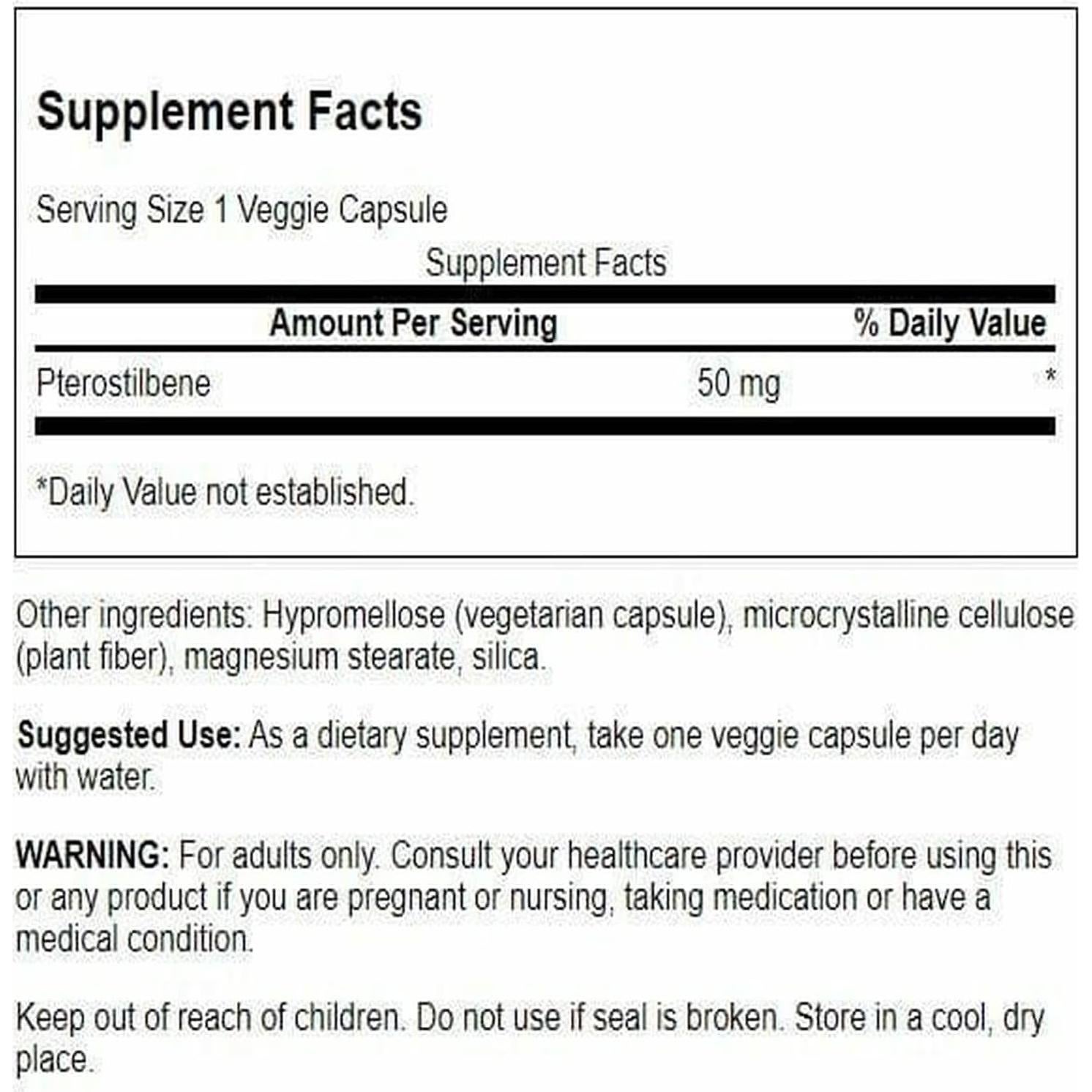Suplemento Pterostilbene 50 mg Swanson 30 Cápsulas Veganas