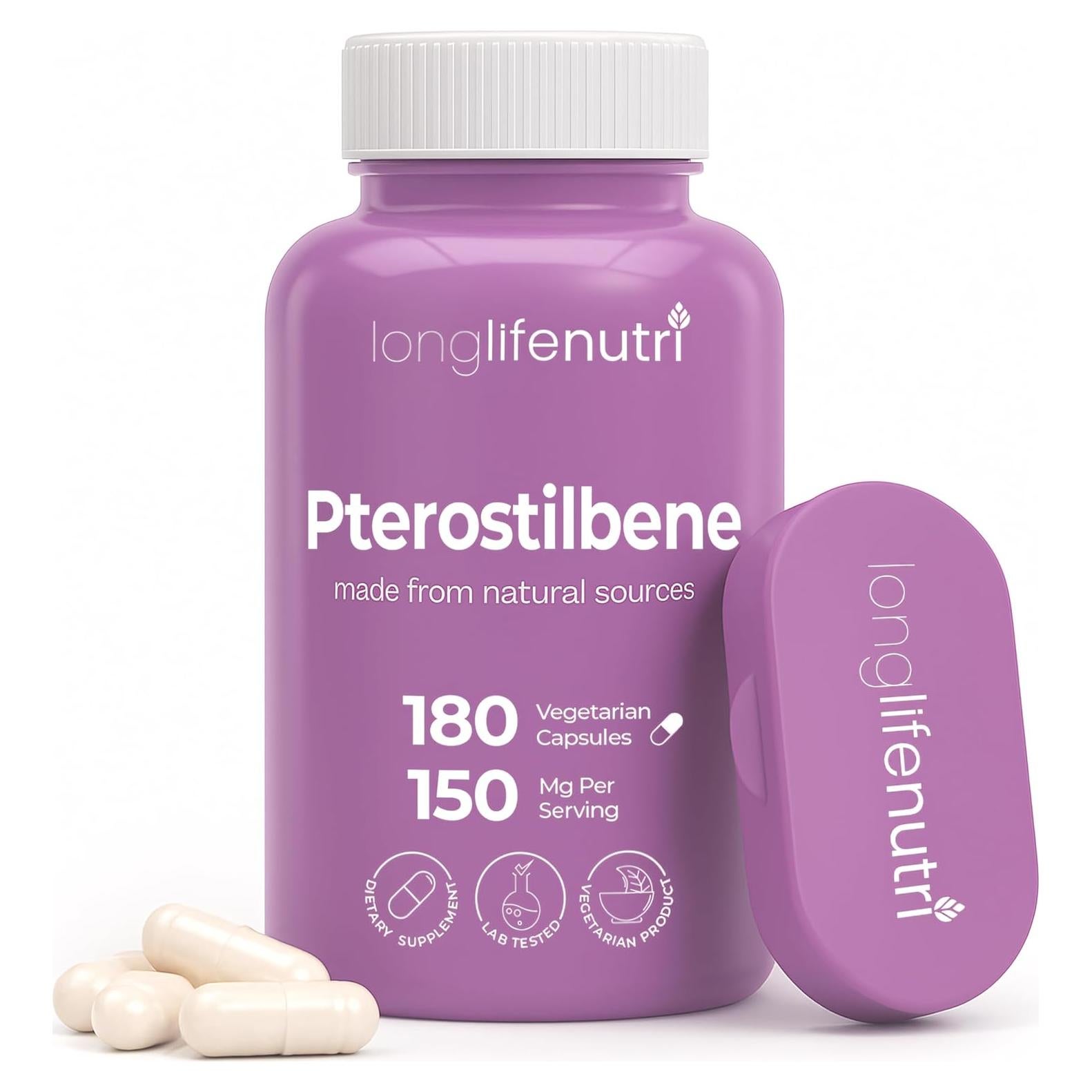 Suplemento Pterostilbeno 150mg LongLifeNutri 180 Cápsulas Veganas