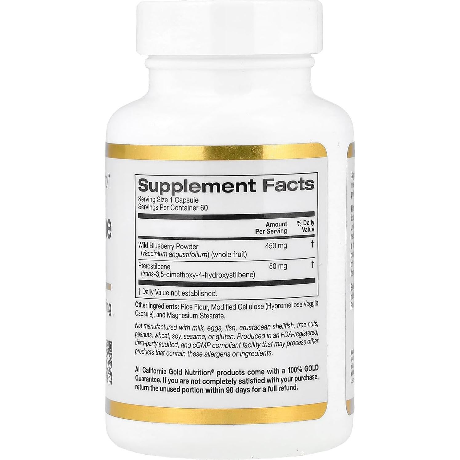 Suplemento Pterostilbene Plus California Gold Nutrition 60 Cápsulas