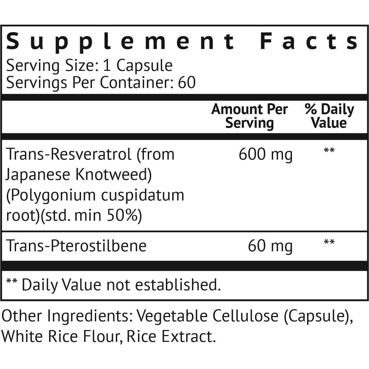 Suplemento VitaMonk Resveratrol y Pterostilbene 600mg - 60 Cápsulas