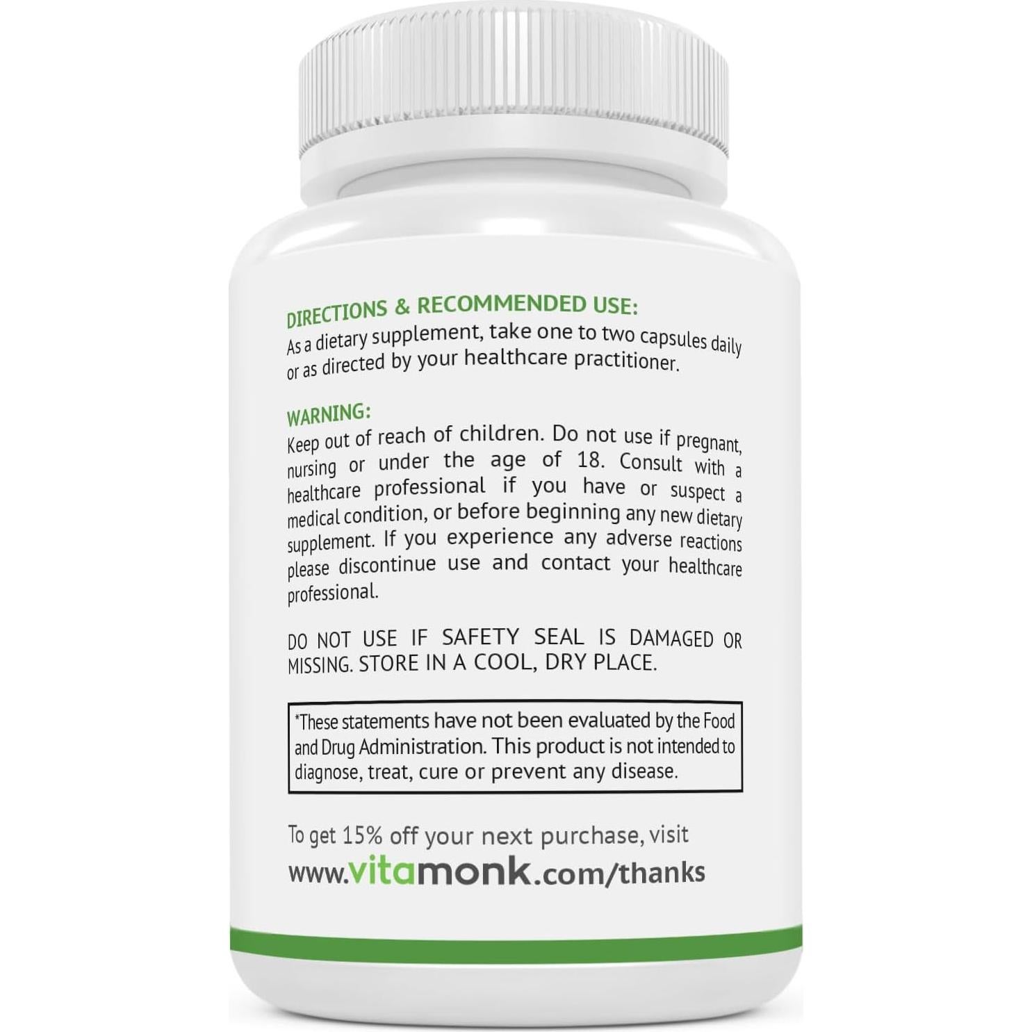 Suplemento VitaMonk Resveratrol y Pterostilbene 600mg - 60 Cápsulas