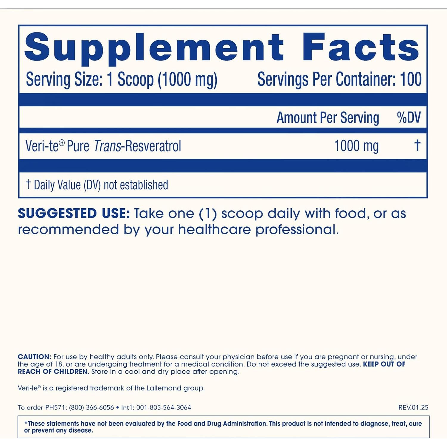 Polvo de Trans-Resveratrol ProHealth 100g - Grado Farmacéutico