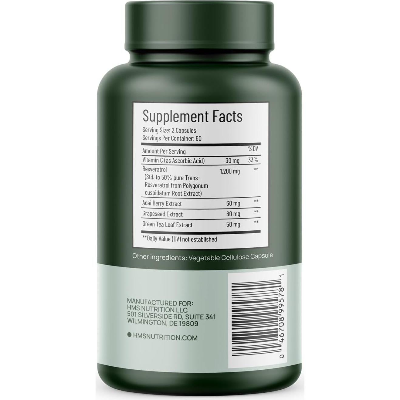 Resveratrol 1400mg 120 Cápsulas HMS Nutrition Antioxidantes