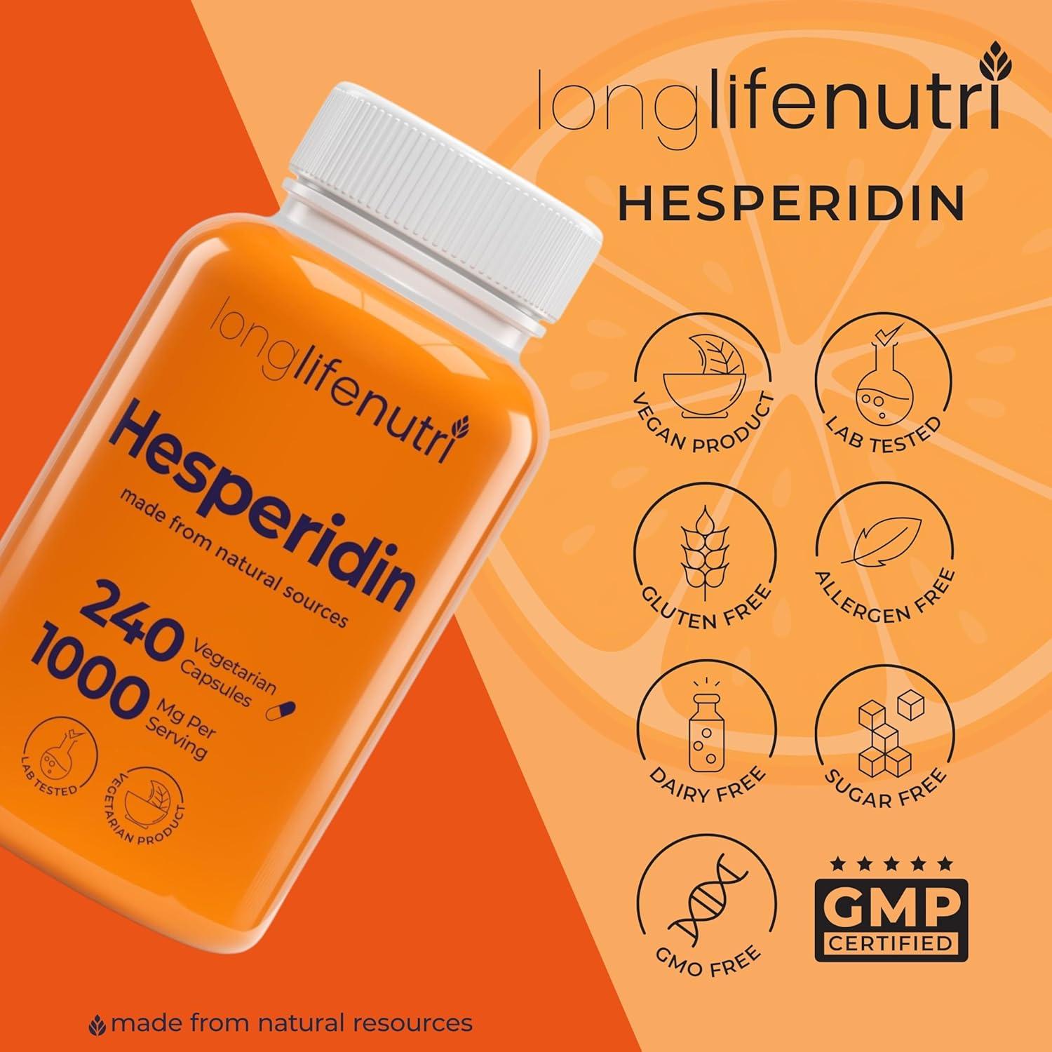 Hesperidina 1000mg LongLifeNutri 240 Cápsulas Antioxidante