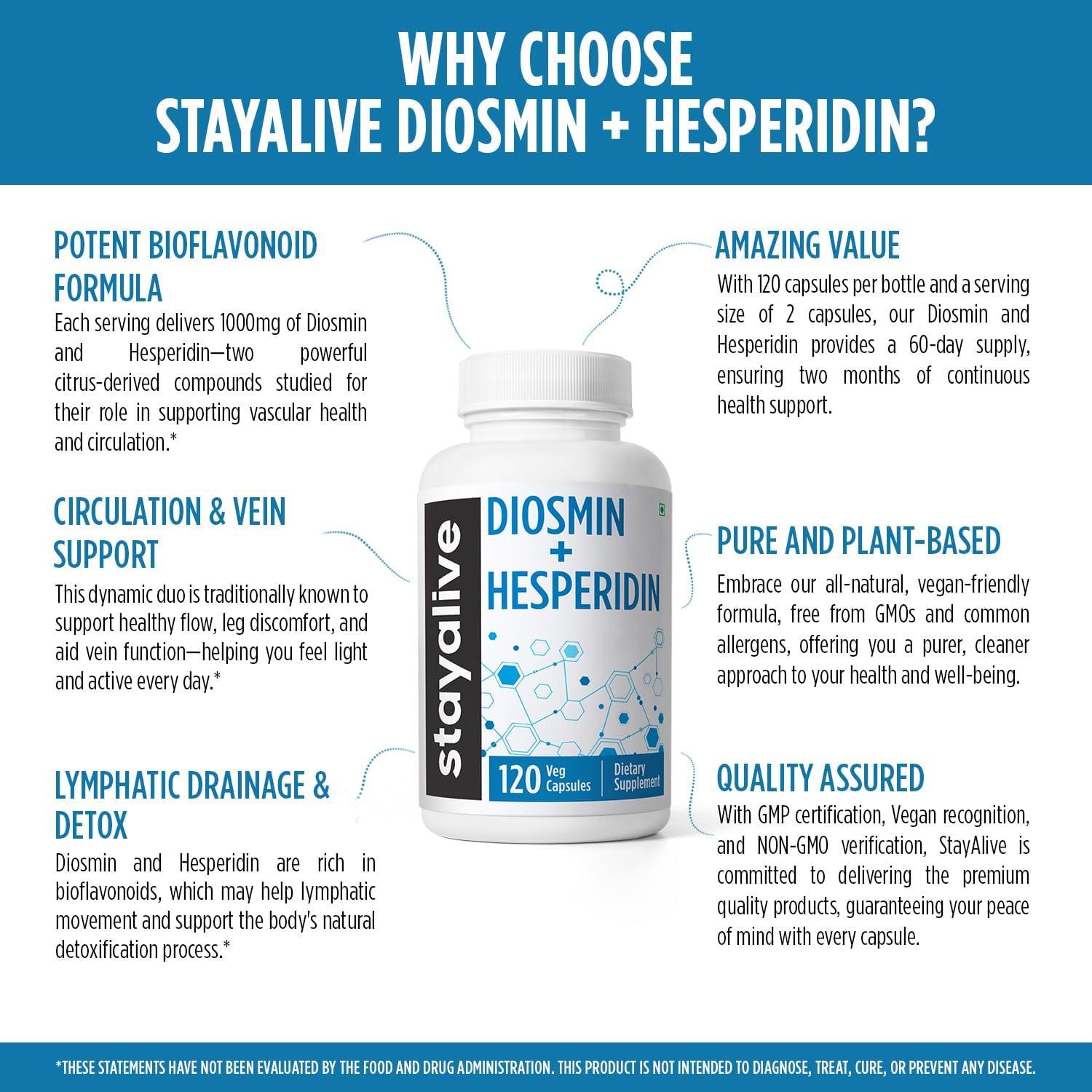 Suplemento Diosmina Hesperidina 1000mg STAY ALIVE 120 Cápsulas