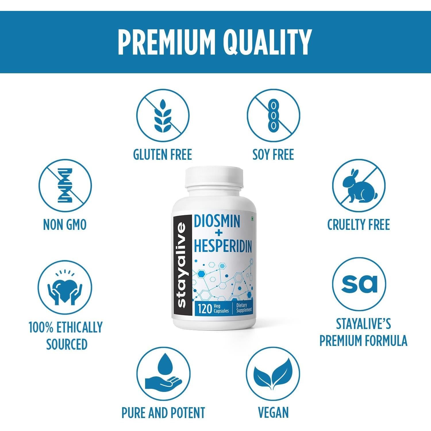 Suplemento Diosmina Hesperidina 1000mg STAY ALIVE 120 Cápsulas