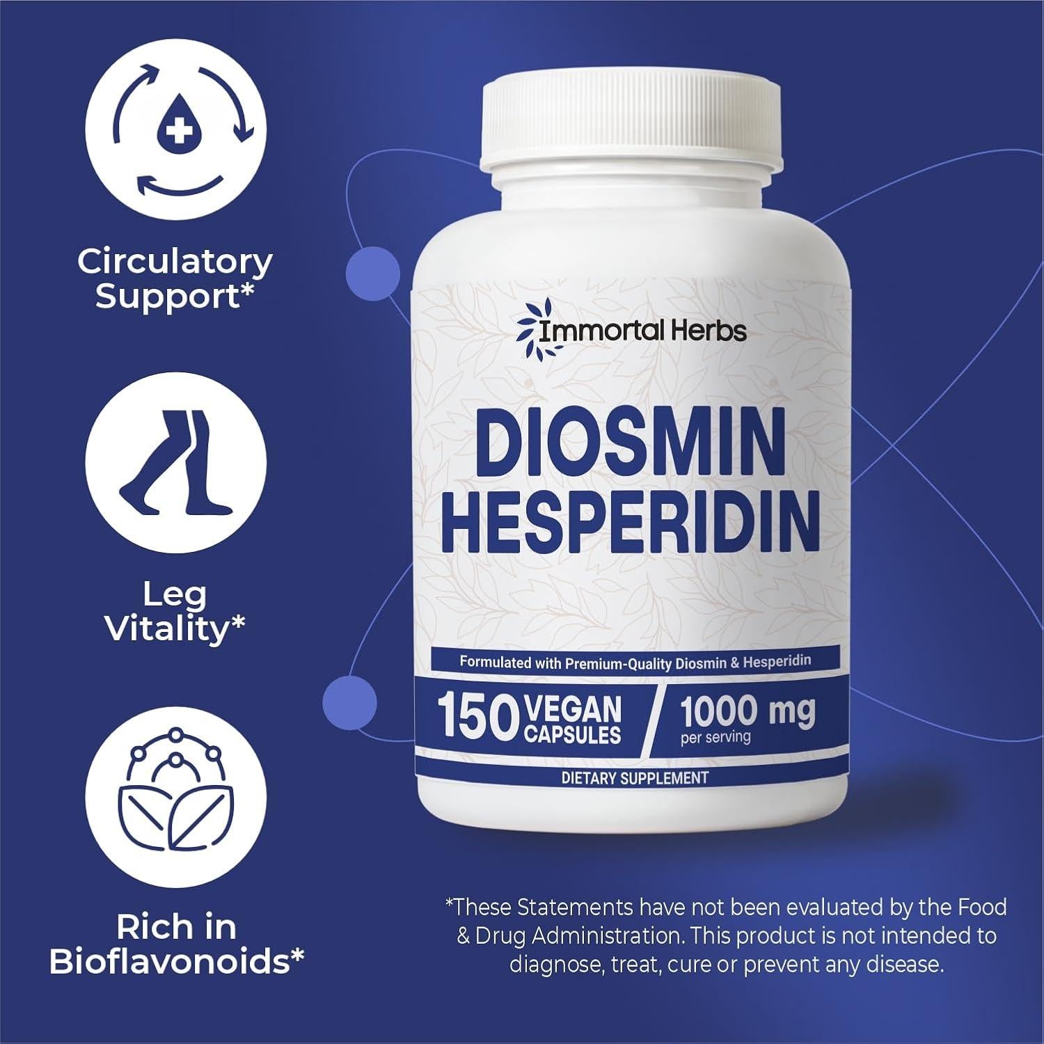 Complejo Diosmina Hesperidina 1000mg Immortal Herbs 150 Cápsulas Veganas