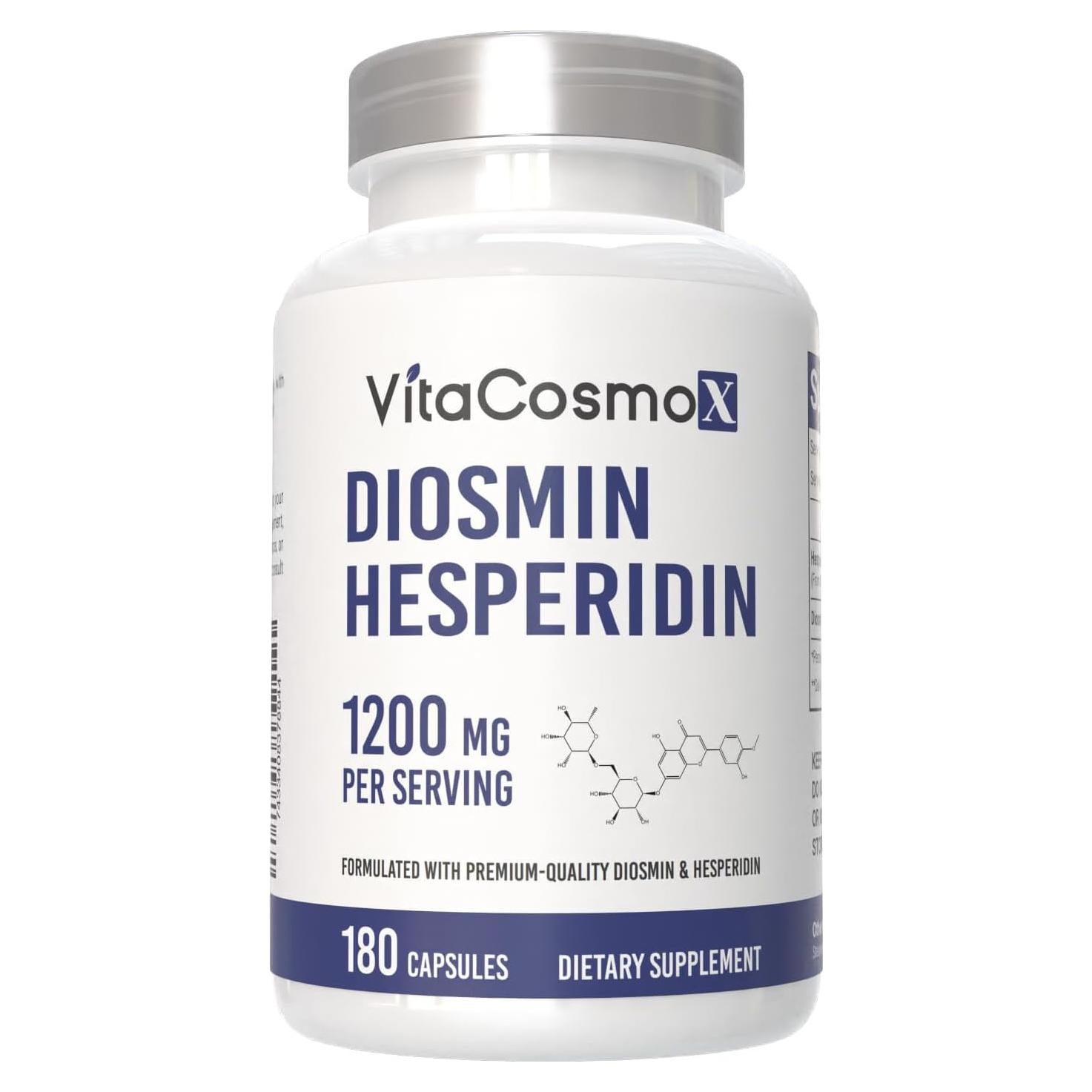 Diosmina Hesperidina 1200 mg VitaCosmoX 180 Cápsulas Veganas