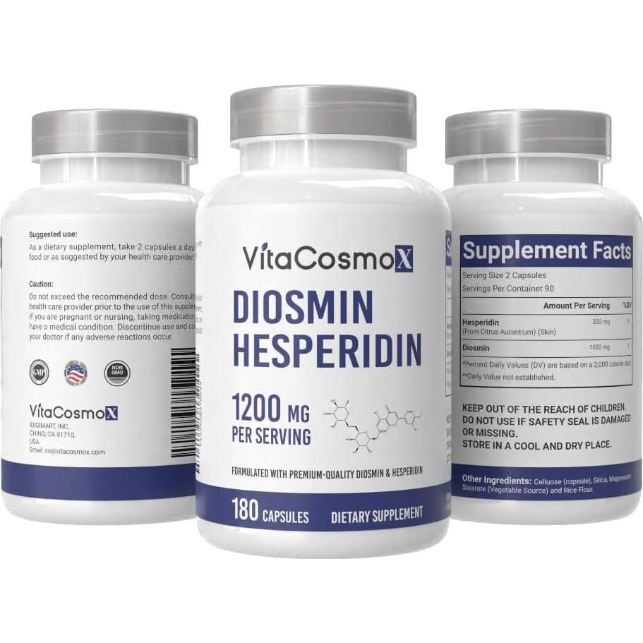 Diosmina Hesperidina 1200 mg VitaCosmoX 180 Cápsulas Veganas