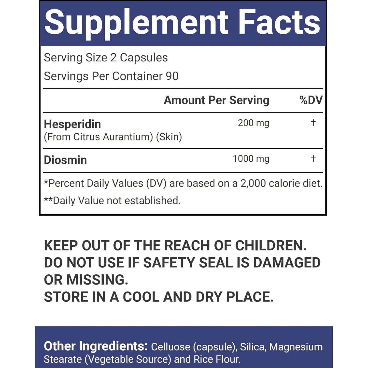 Diosmina Hesperidina 1200 mg VitaCosmoX 180 Cápsulas Veganas