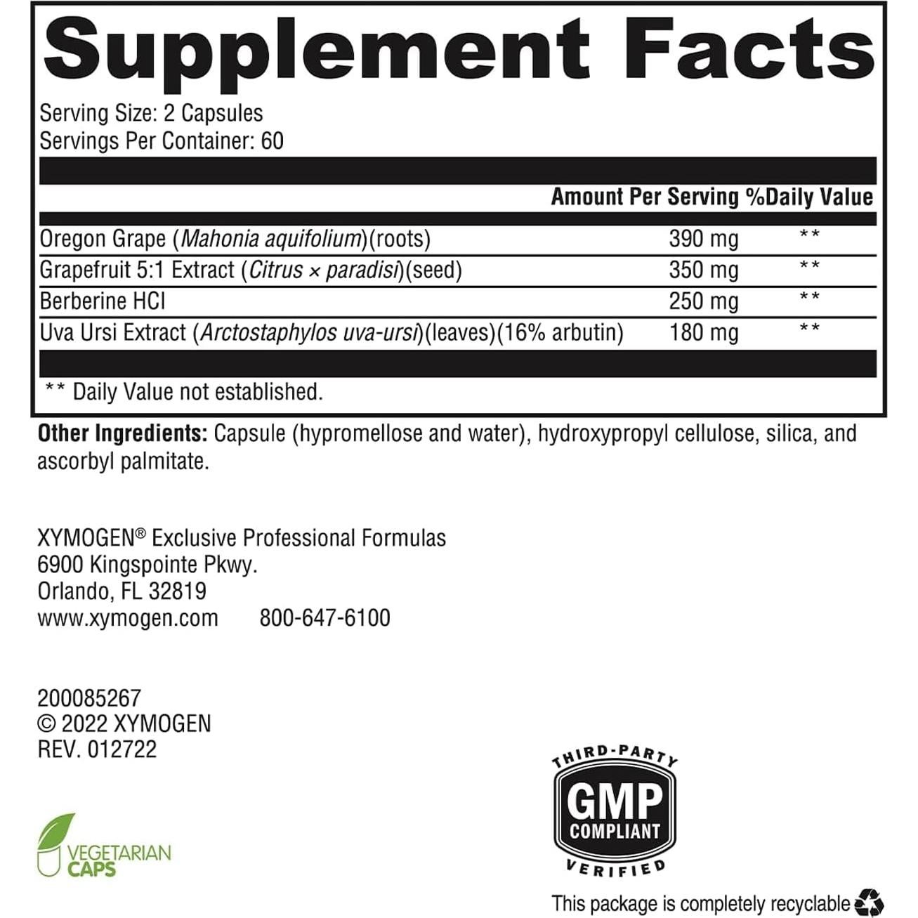 Suplemento de Berberina XYMOGEN 120 Cápsulas - Salud Digestiva