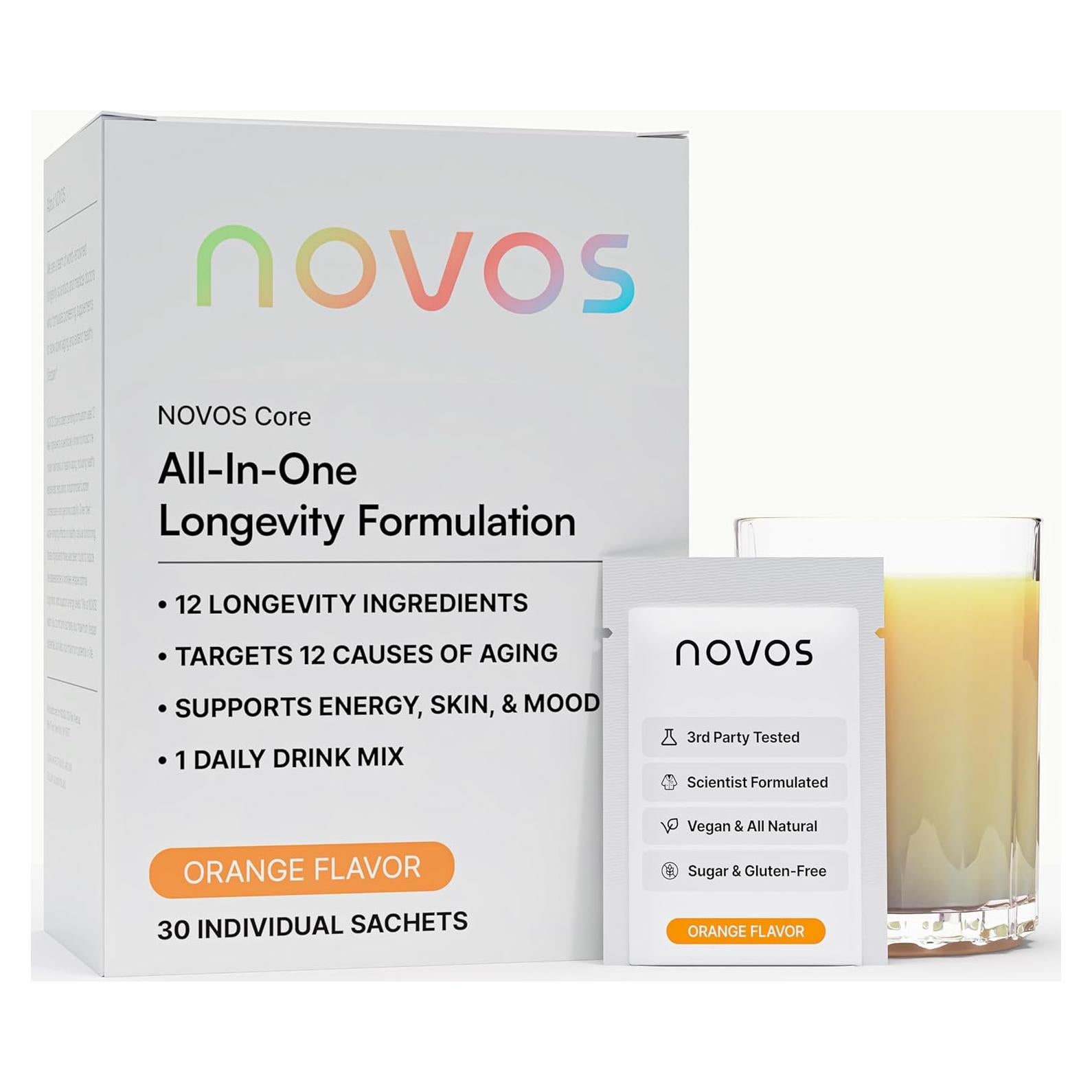 Suplemento Antienvejecimiento NOVOS Core Sabor Naranja - 30 Porciones