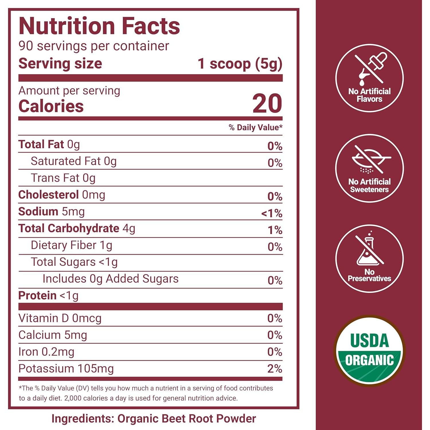 Polvo de Remolacha Orgánica Force Factor 450g Vegano Sin Sabor