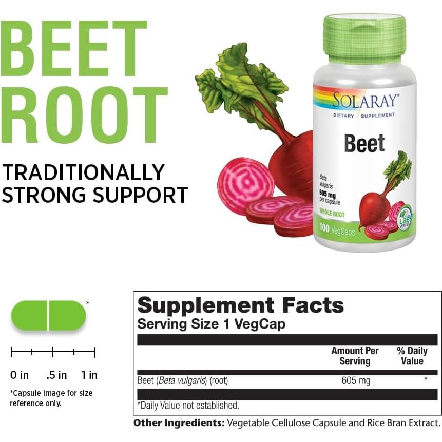 Suplemento Raíz de Remolacha Solaray 605mg 100 VegCaps