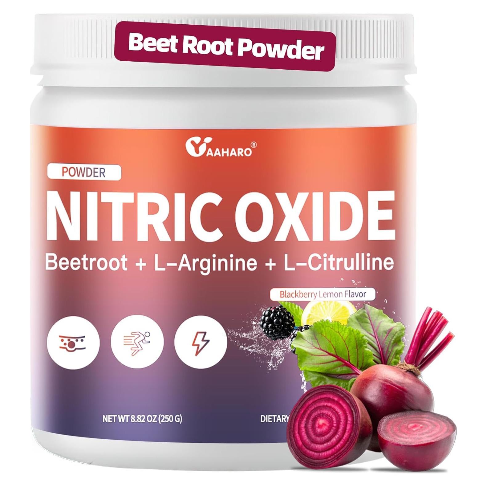 Suplemento de Óxido Nítrico YAAHARO 249g - Polvo de Remolacha con L-Citrulina y L-Arginina, Sabor Limón de Mora