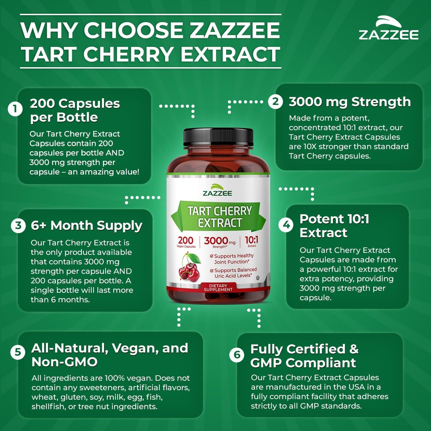 Extracto de Cereza Ácida Zazzee 3000 mg 200 Cápsulas Veganas