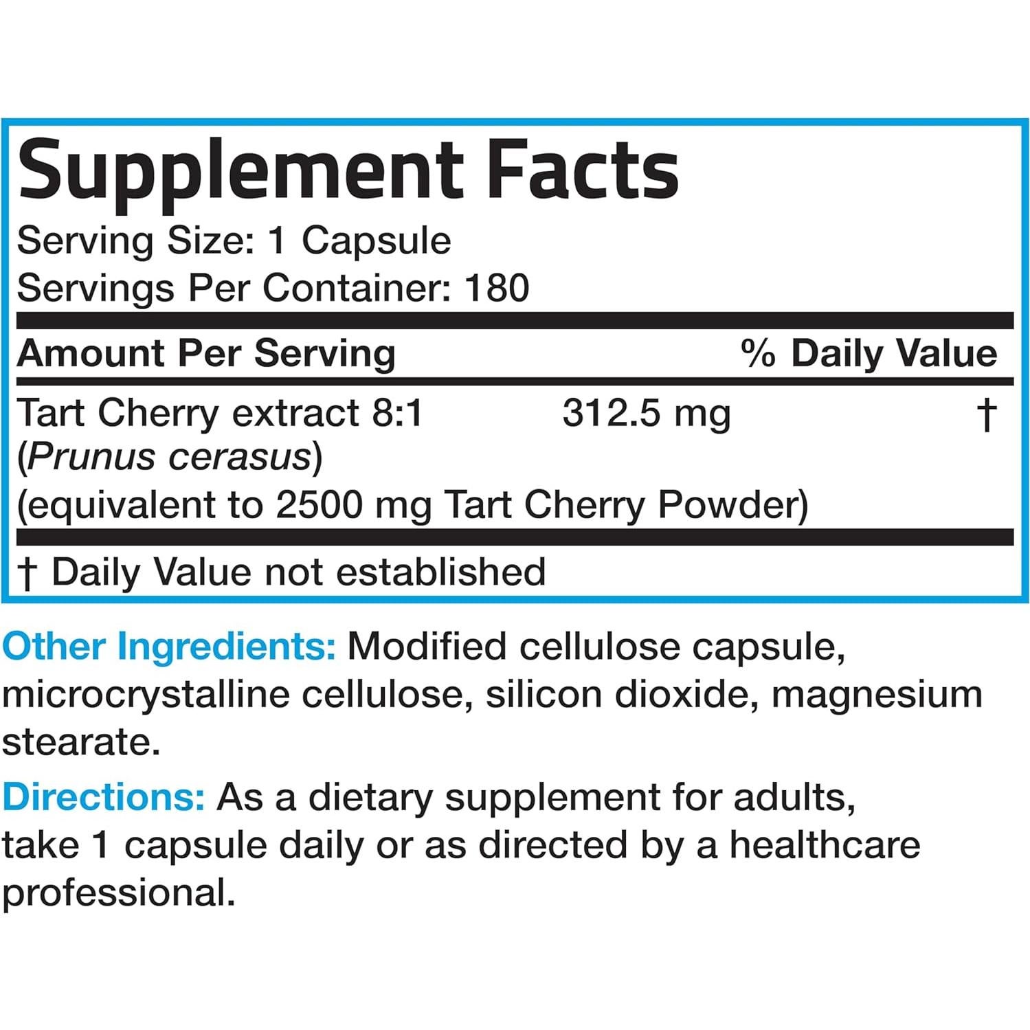 Extracto de Cereza Ácida Bronson 2500 mg 180 Cápsulas Vegetarianas