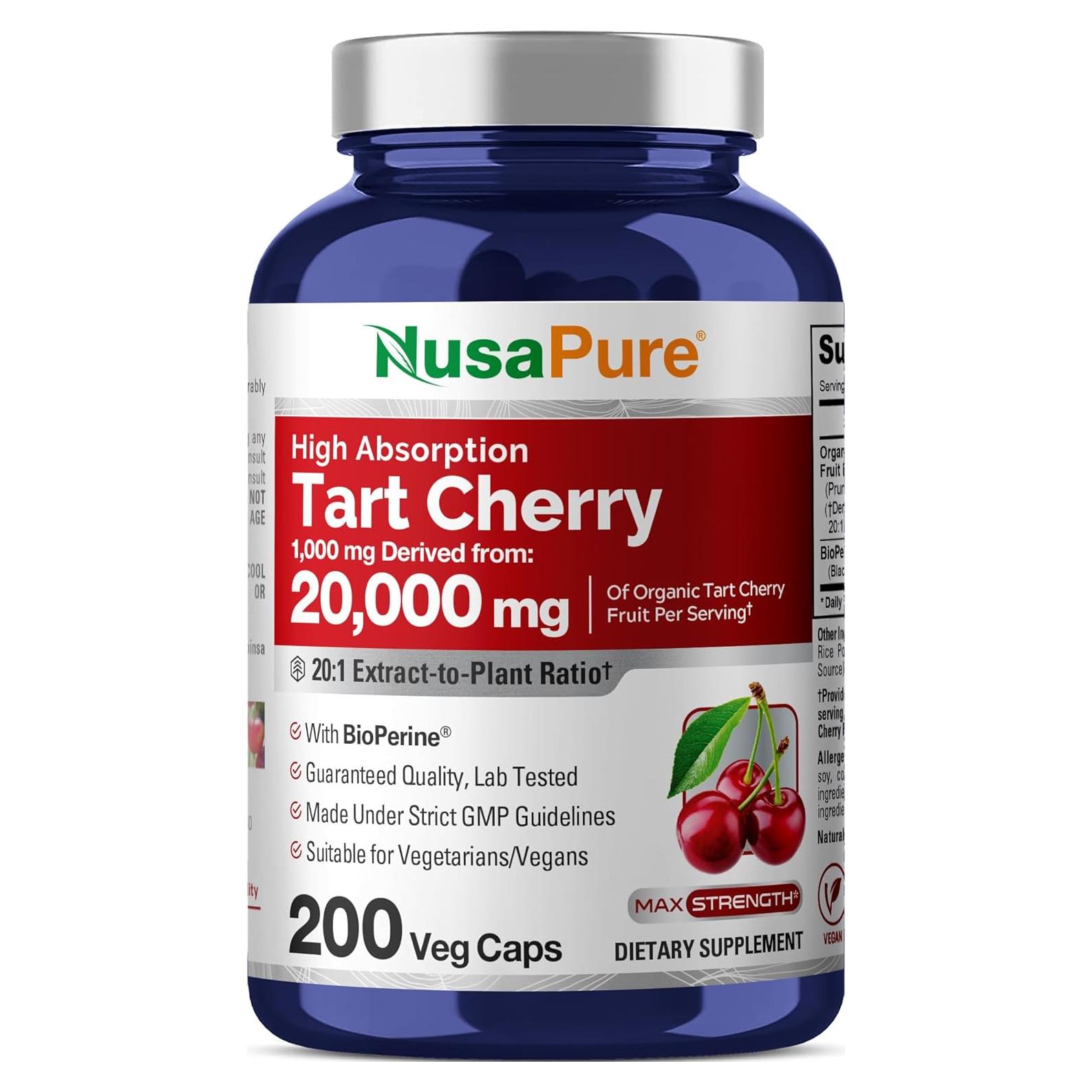 Extracto de Cereza Ácida Orgánica NusaPure 20:1 200 Cápsulas
