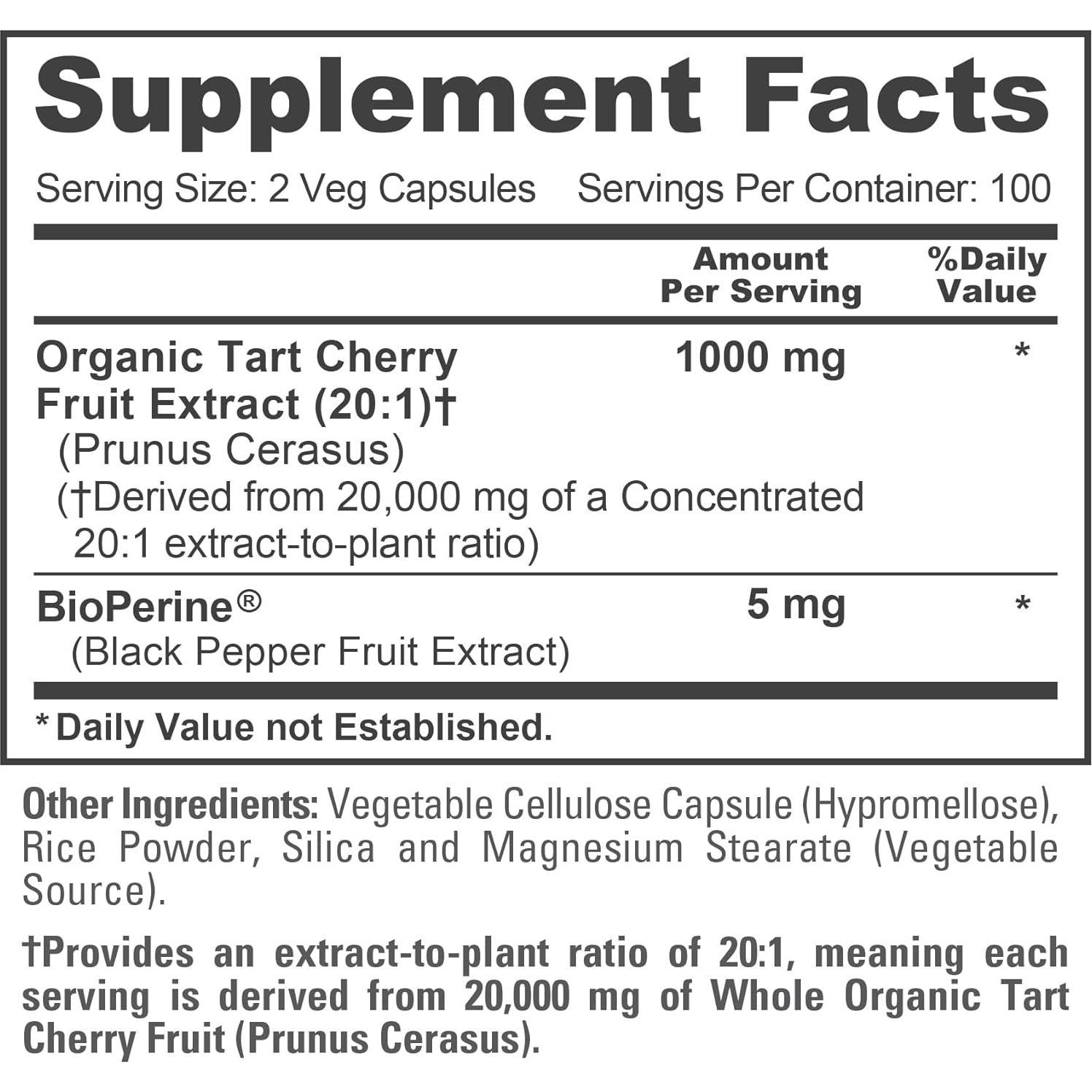 Extracto de Cereza Ácida Orgánica NusaPure 20:1 200 Cápsulas