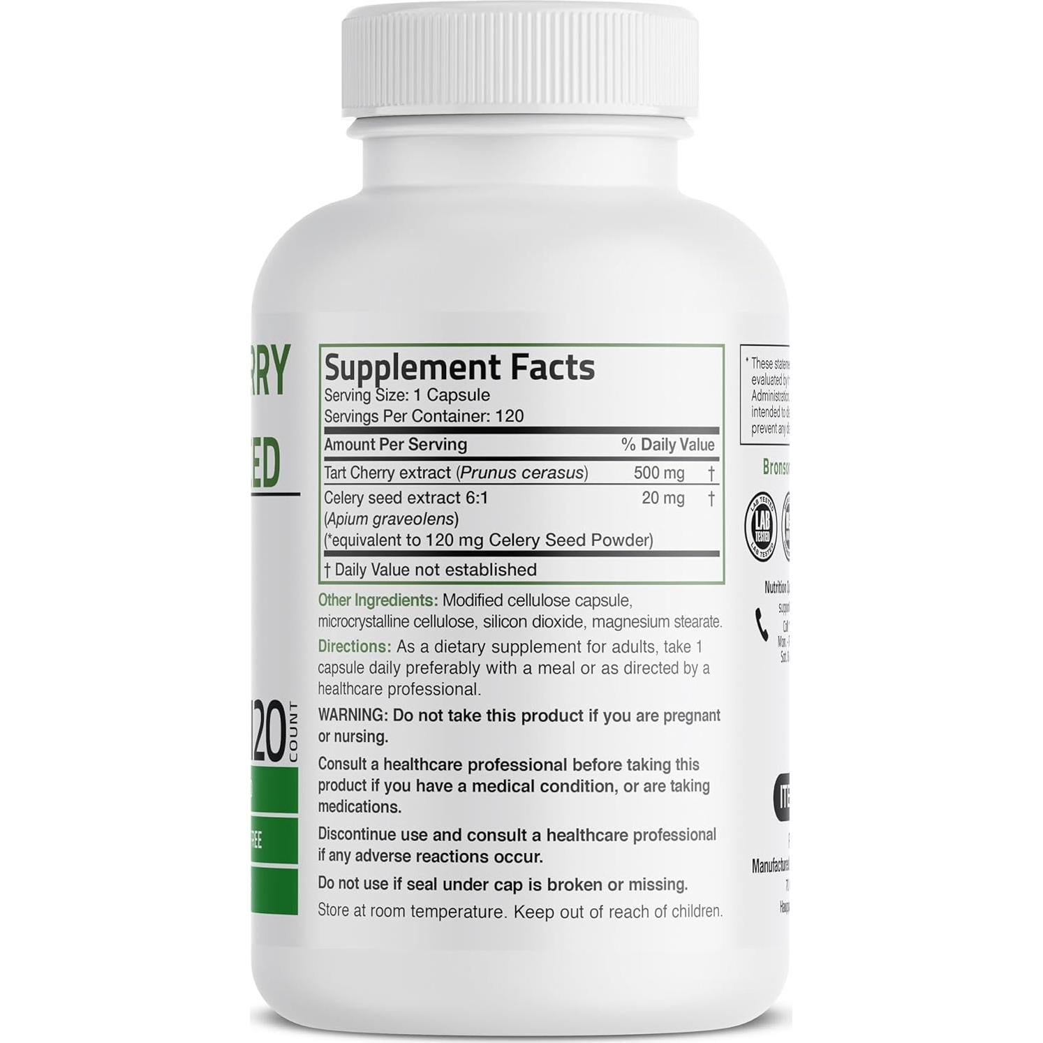 Extracto de Cereza Ácida Bronson + Semilla de Apio 120 Cápsulas