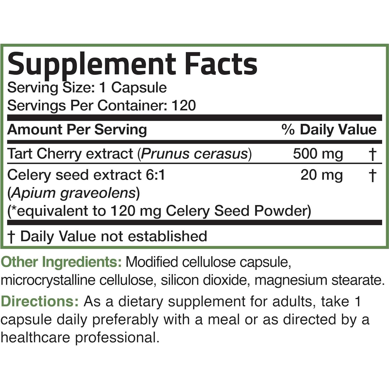 Extracto de Cereza Ácida Bronson + Semilla de Apio 120 Cápsulas