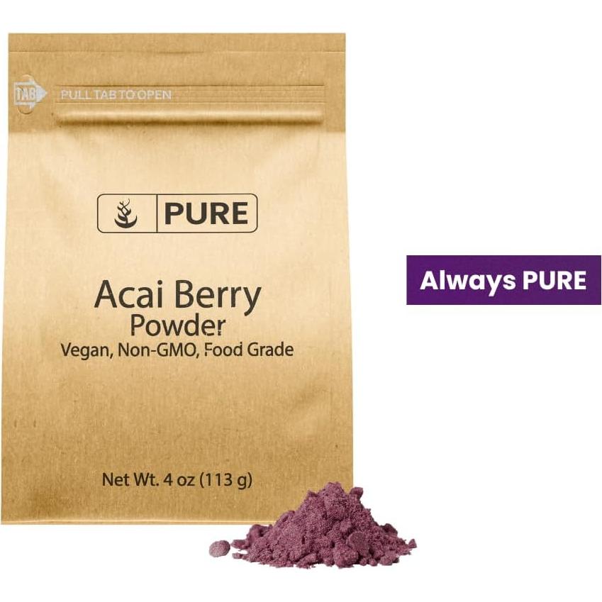 Polvo de Acai 113.4 g - Ingredientes Originales Puros - Superalimento Vegano