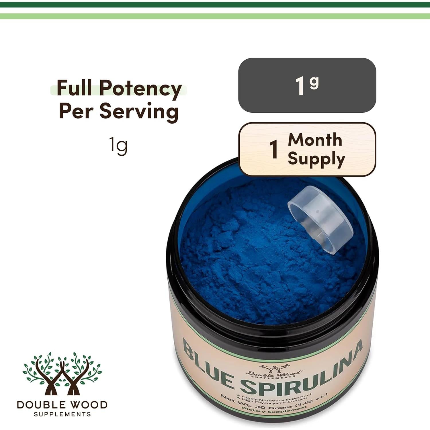 Polvo de Espirulina Azul Double Wood 30g - 35% Ficocianina