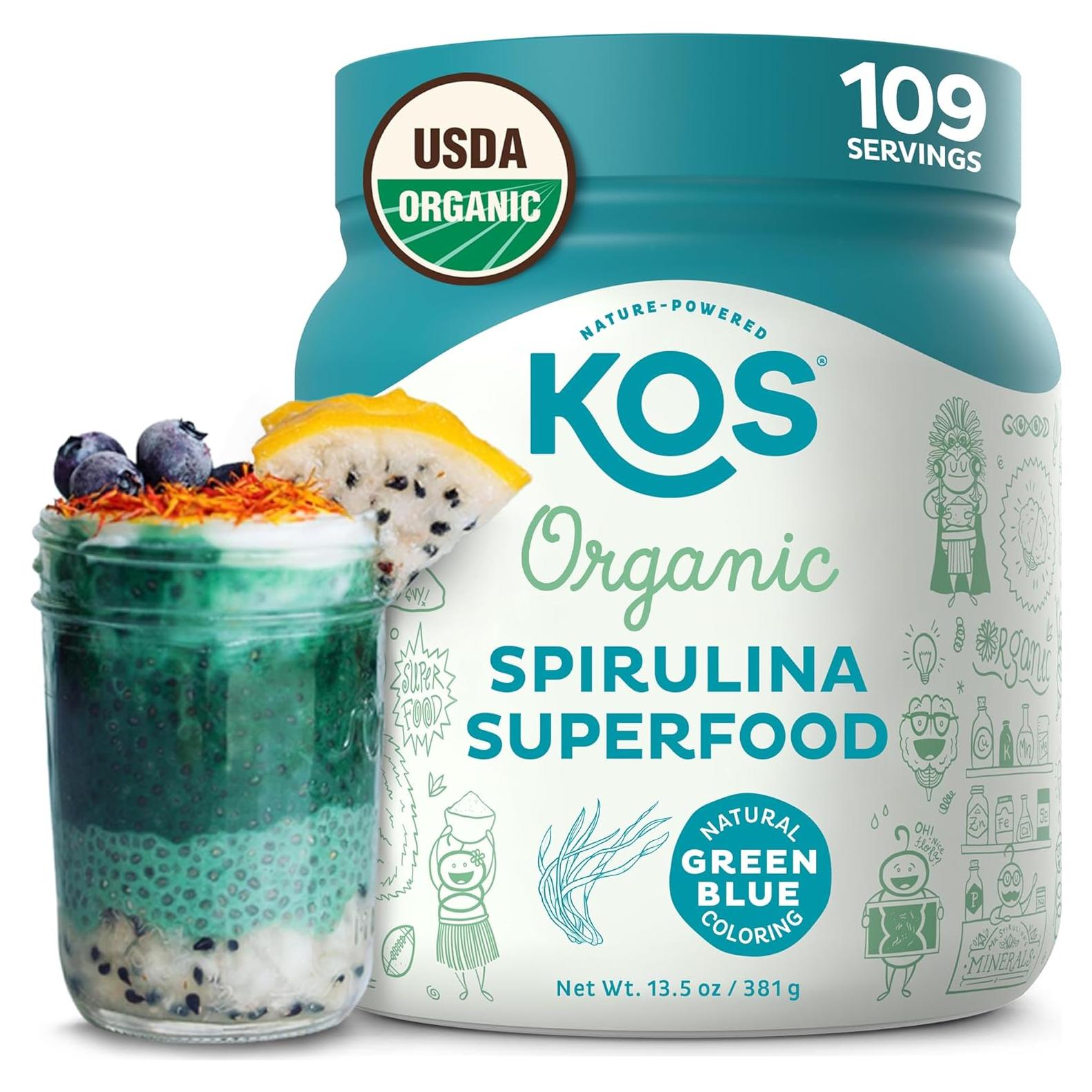 KOS Polvo de Espirulina Orgánica 382.7g - Superalimento Vegano