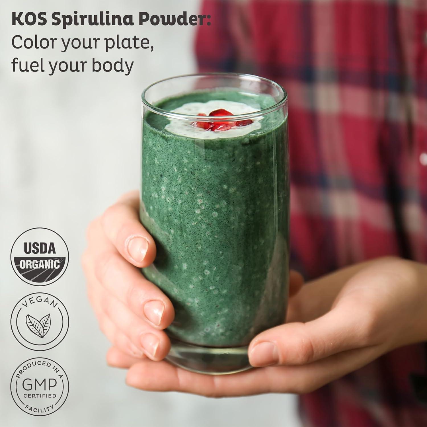 KOS Polvo de Espirulina Orgánica 382.7g - Superalimento Vegano