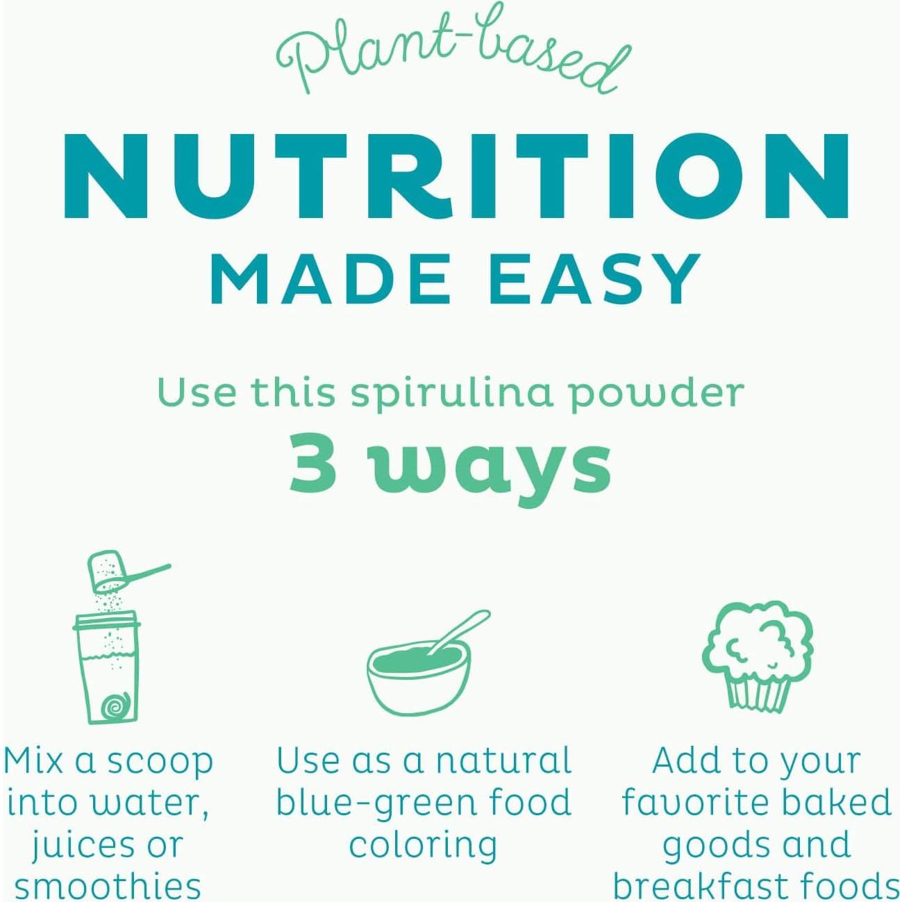 KOS Polvo de Espirulina Orgánica 382.7g - Superalimento Vegano