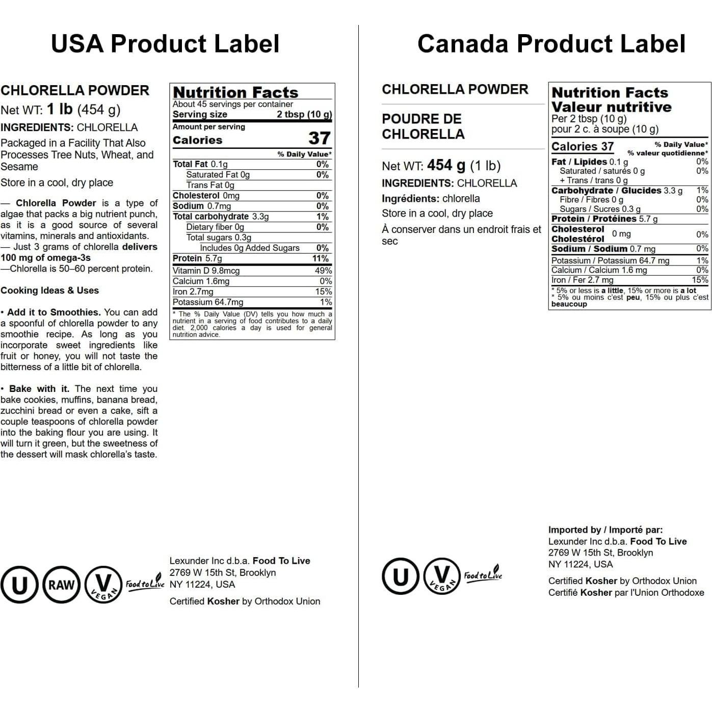 Polvo de Chlorella Food to Live 0.45 kg - Superalimento Vegano