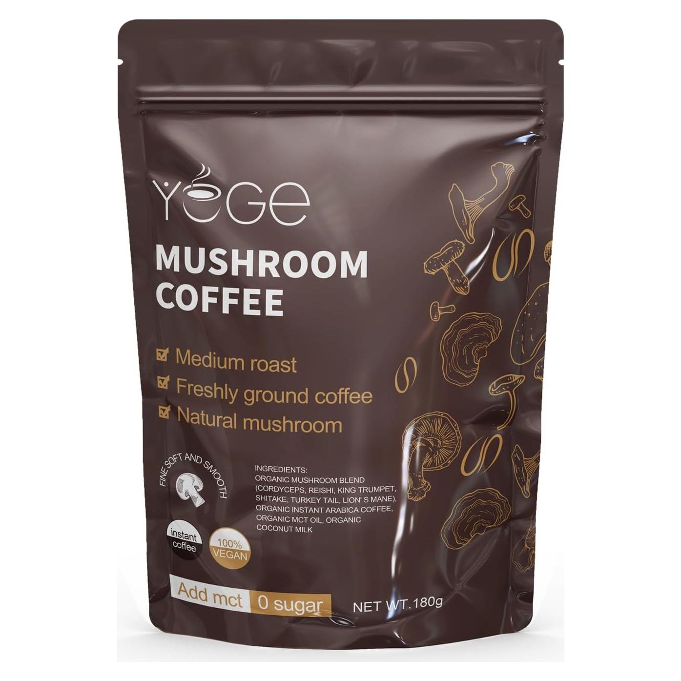 Café Instantáneo de Champiñones YEGE 30 Porciones Energía y Enfoque