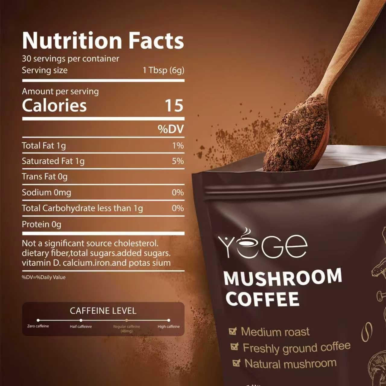 Café Instantáneo de Champiñones YEGE 30 Porciones Energía y Enfoque