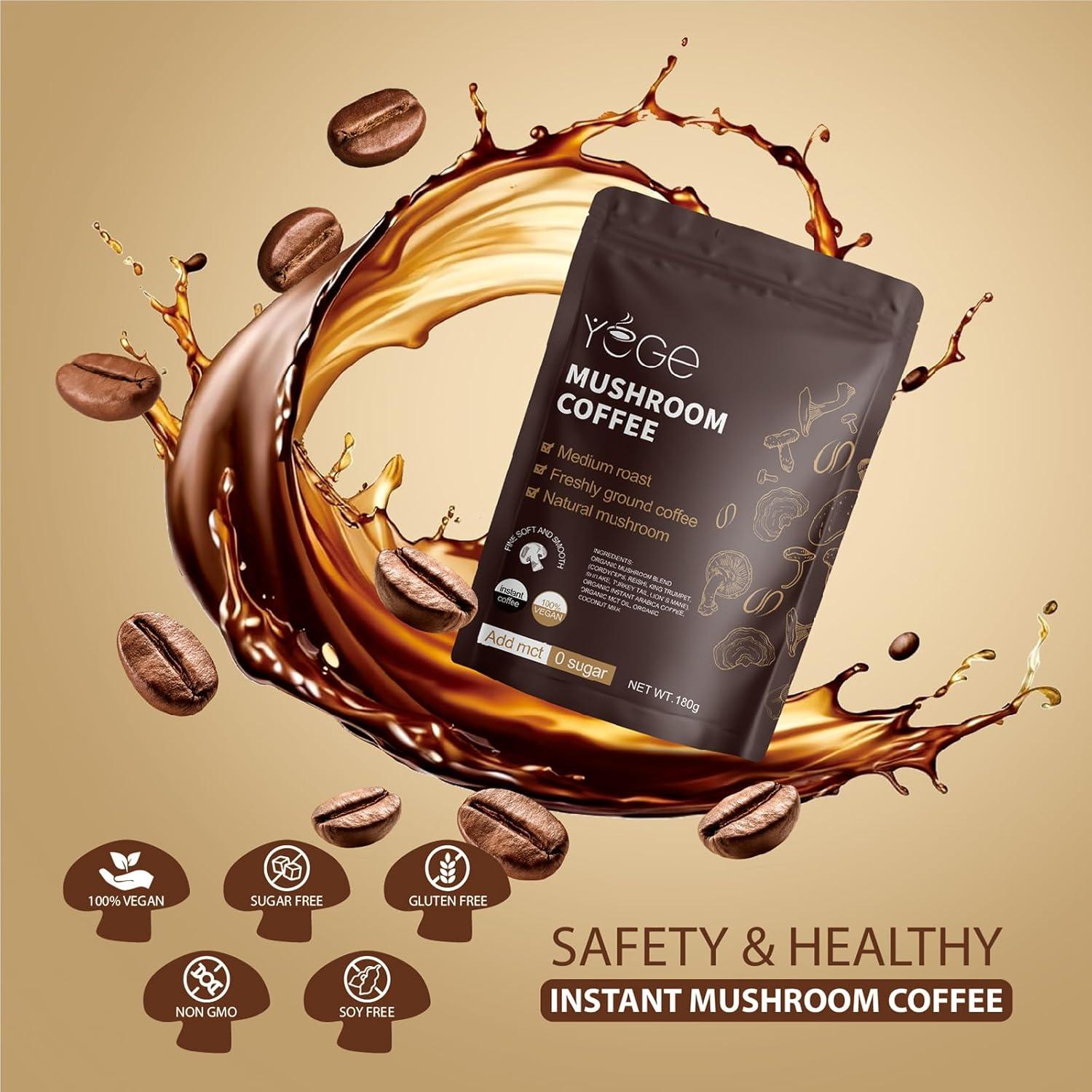 Café Instantáneo de Champiñones YEGE 30 Porciones Energía y Enfoque