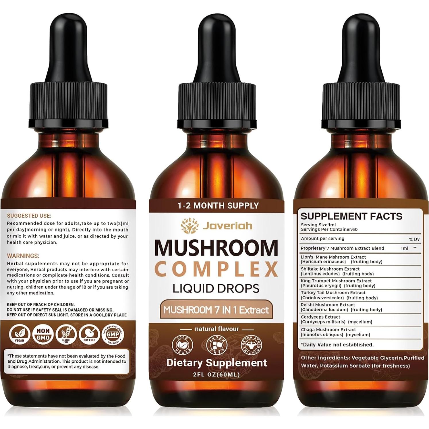 Suplemento Líquido de 7 Hongos Javeriah 60ml - Melena de León